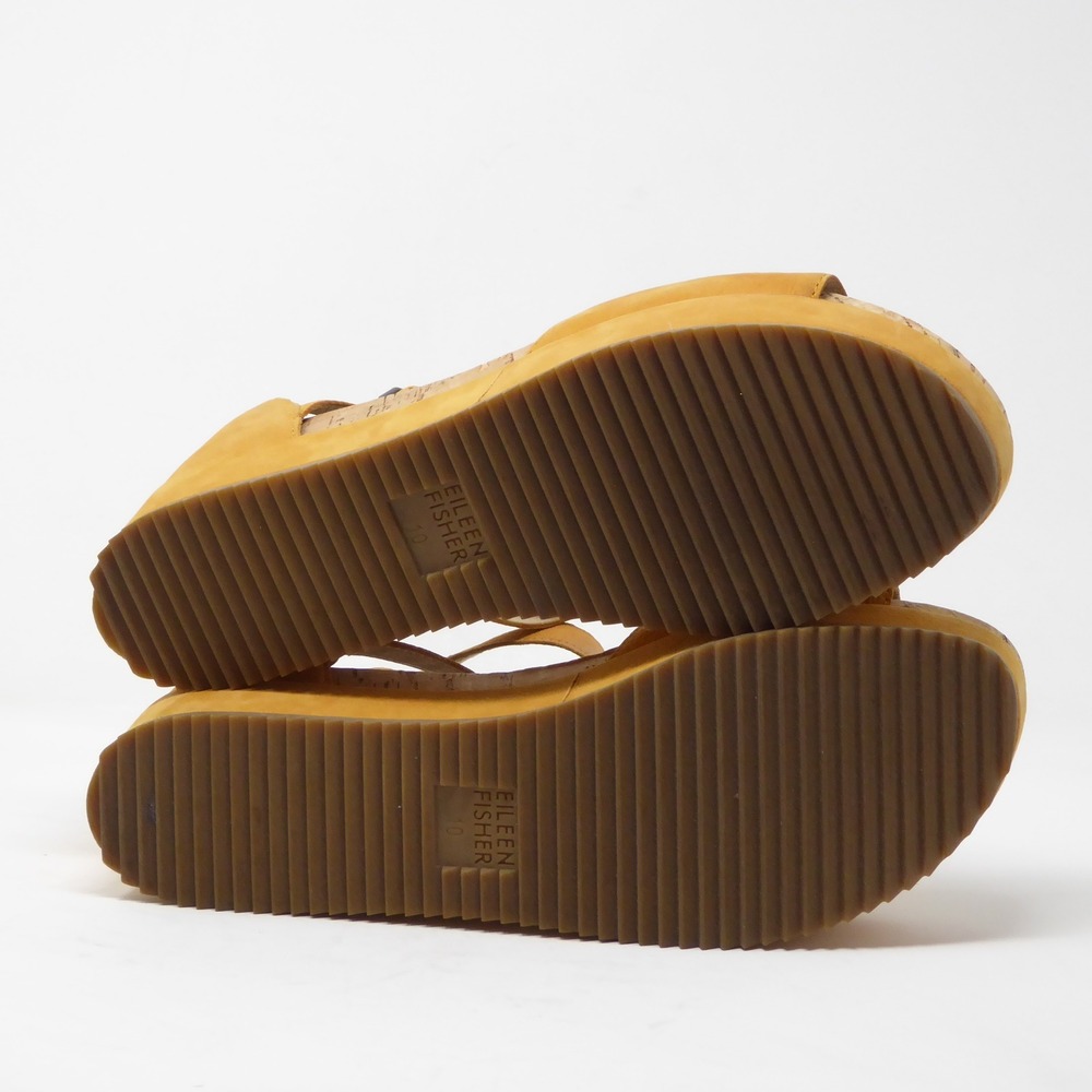 Eileen Fisher Emmy Womens Platform Sandals Yellow Leather Cork Wedge 10 - Picture 7 of 9